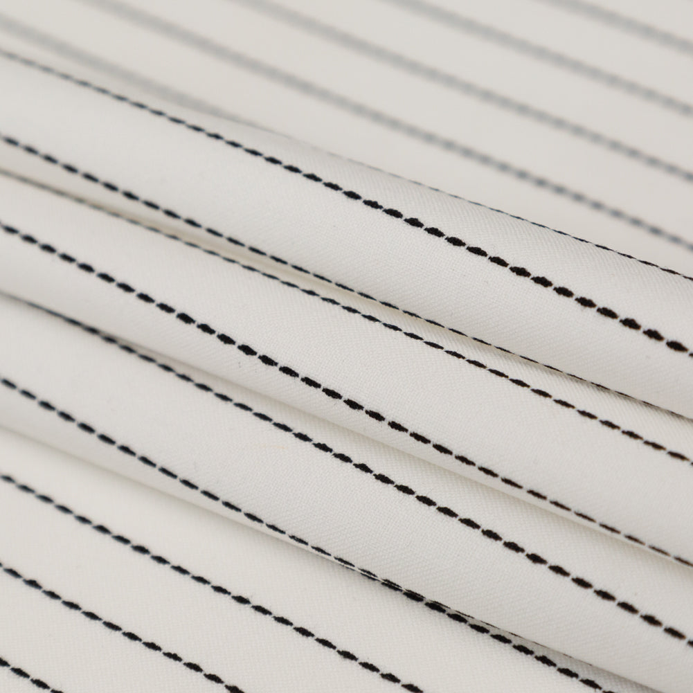 Italian White and Black Broken Chalk Stripe Stretch Woven Folded
