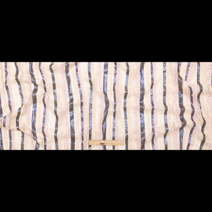 Italian Novelty Pale Beige and Pink Sequins and Fringe Striped Tulle Full