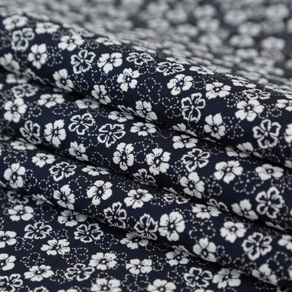 French Navy and White Floral Jacquard Folded
