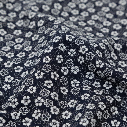 French Navy and White Floral Jacquard Detail