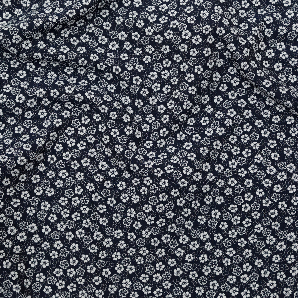 French Navy and White Floral Jacquard