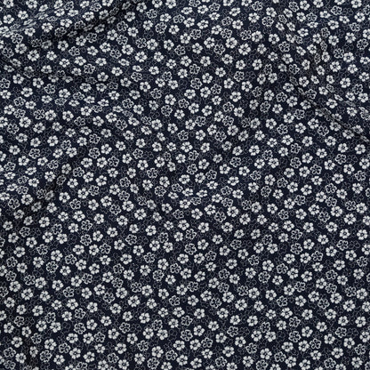 French Navy and White Floral Jacquard