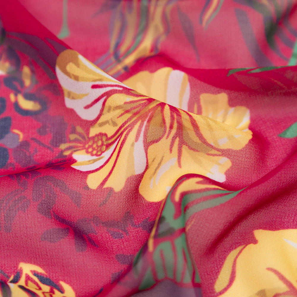 Italian Deep Magenta Floral Polyester Georgette Detail