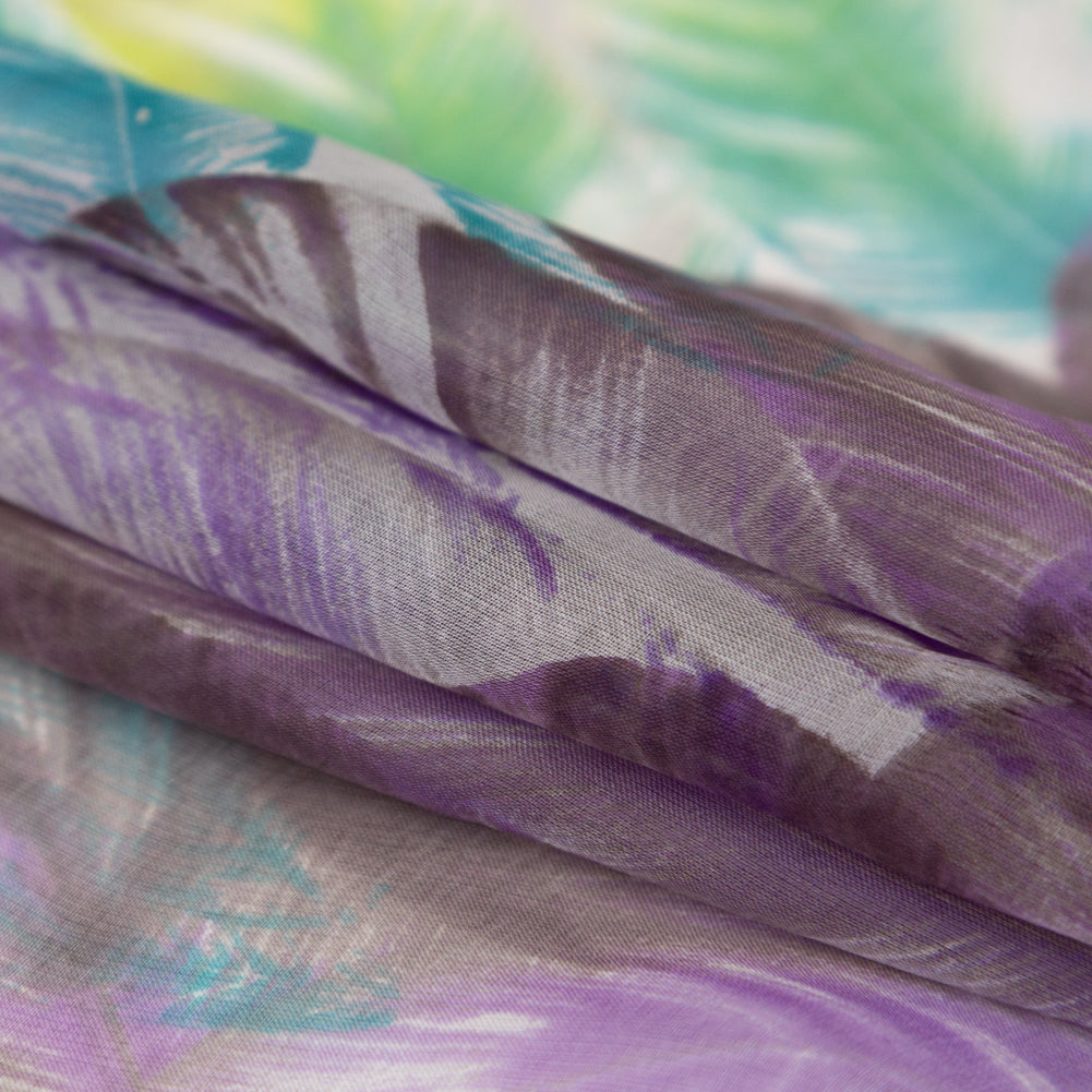 Spiced Plum and Stone Green Feathers Silk Chiffon Folded