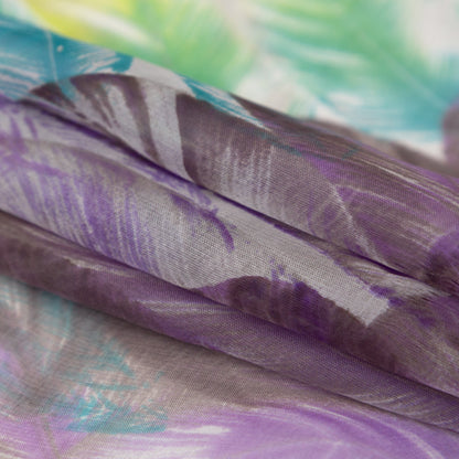 Spiced Plum and Stone Green Feathers Silk Chiffon Folded