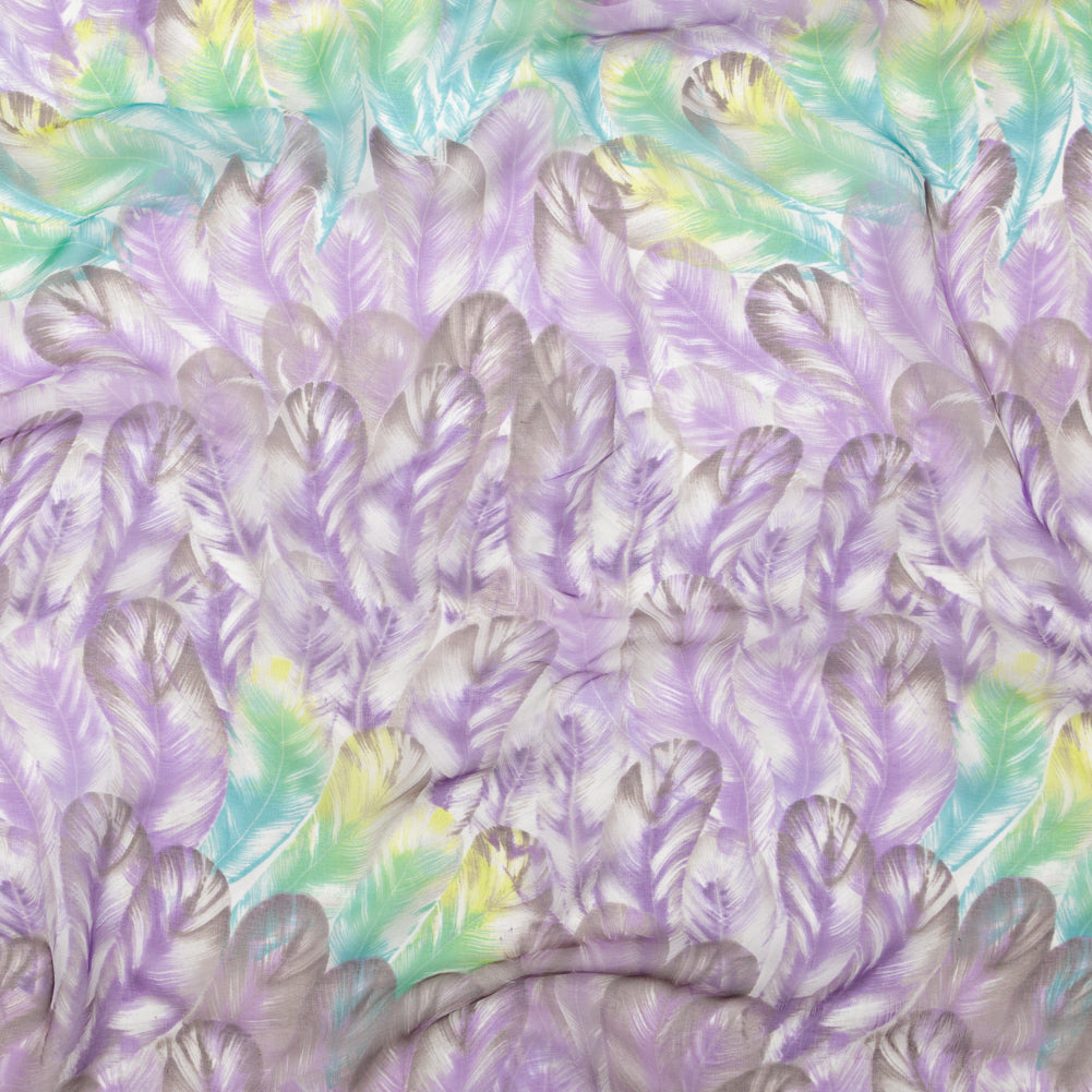 Spiced Plum and Stone Green Feathers Silk Chiffon
