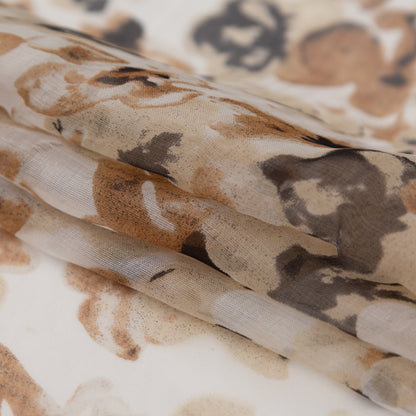 Candied Ginger, Chateau Gray and Golden Brown Abstract Silk Chiffon Folded