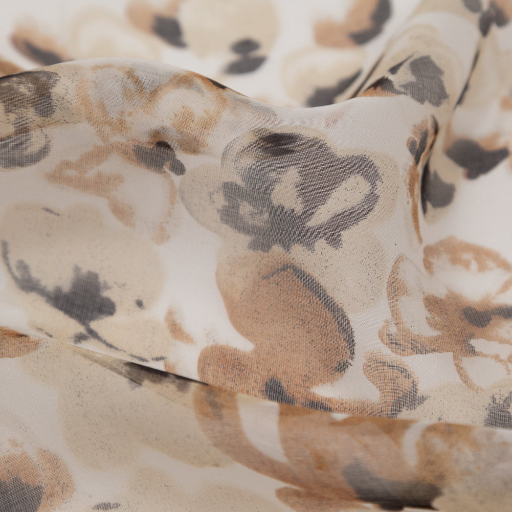 Candied Ginger, Chateau Gray and Golden Brown Abstract Silk Chiffon Detail