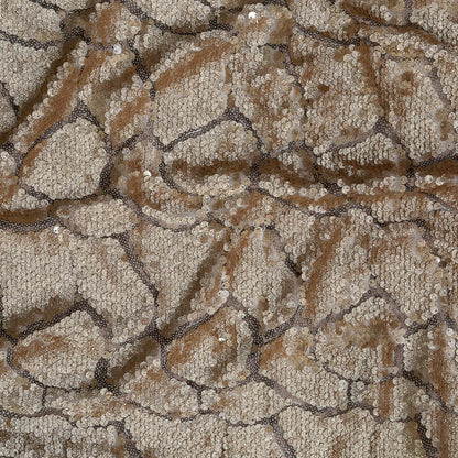 Mesh with Sequins - Metallic Gold Cracking Spots on Pale Beige