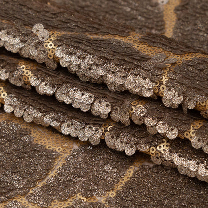 Mesh with Sequins - Metallic Bronze Cracking Spots on Dark Beige Folded