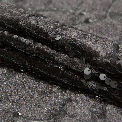 Mesh with Sequins - Metallic Black Cracking Spots on Black Folded