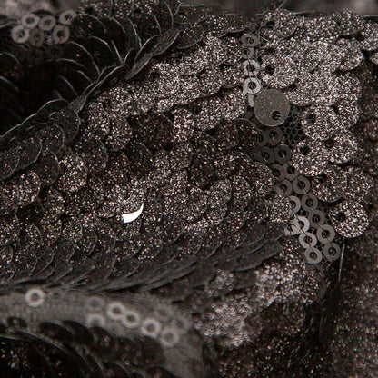 Mesh with Sequins - Metallic Black Cracking Spots on Black Detail