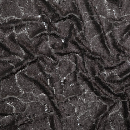 Mesh with Sequins - Metallic Black Cracking Spots on Black