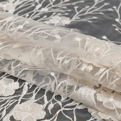 3D Embroidered Lace - White Floral Detail
