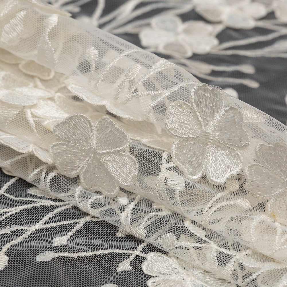 3D Embroidered Lace - Off-White Floral Folded
