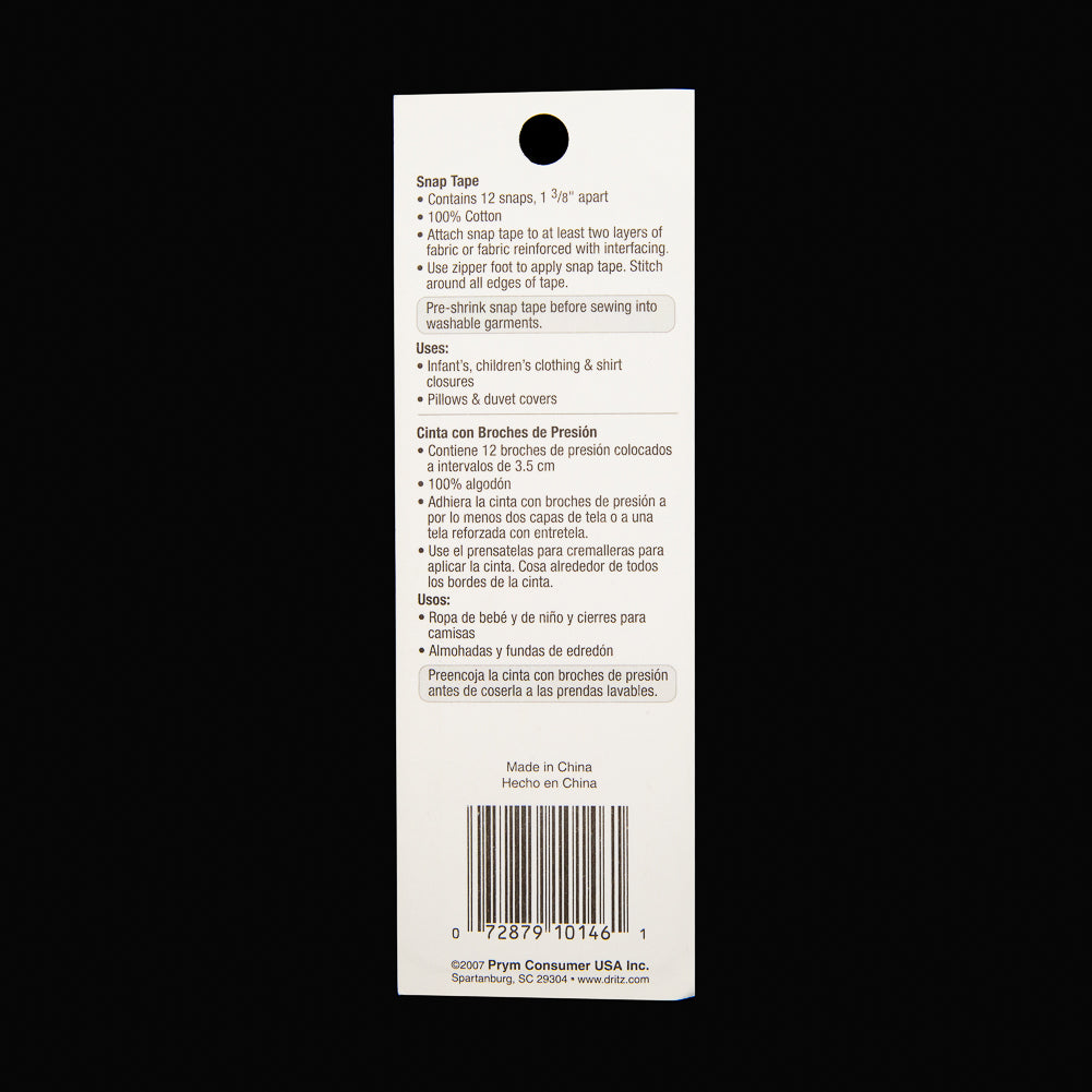 Dritz White Twill Tape with Silver Snaps - 17.5" (44.5cm) Folded