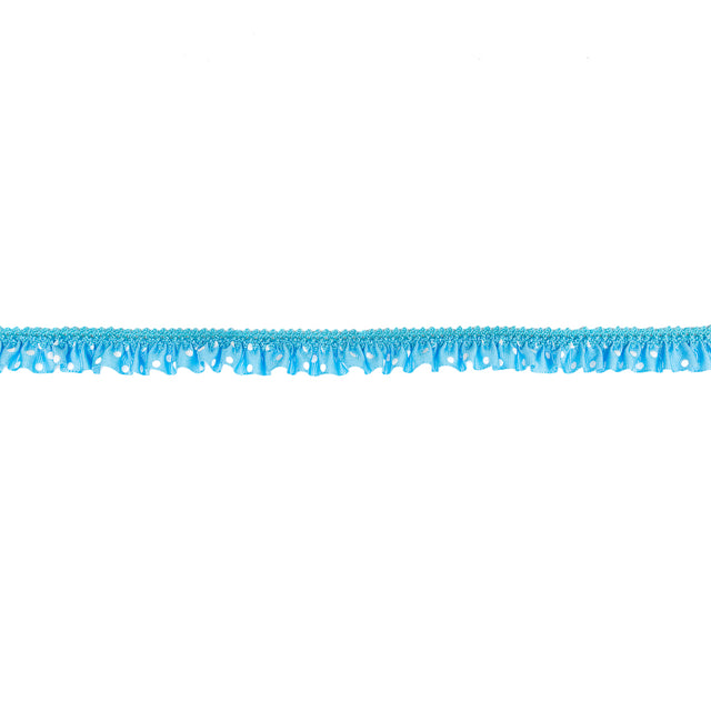 European Sky Blue and White Polka Dot Ruffled Stretch Grosgrain .875"