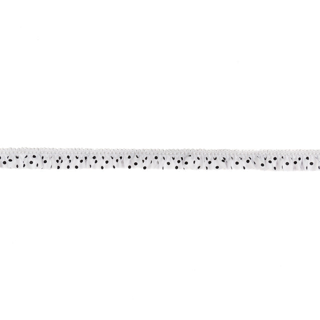 European White and Black Polka Dot Ruffled Stretch Grosgrain .875"