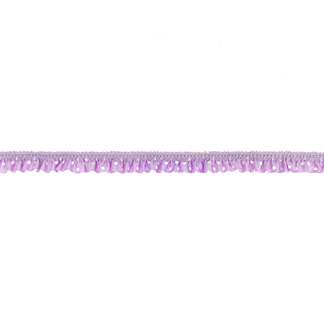 European Lavender and White Polka Dot Ruffled Stretch Grosgrain .875"