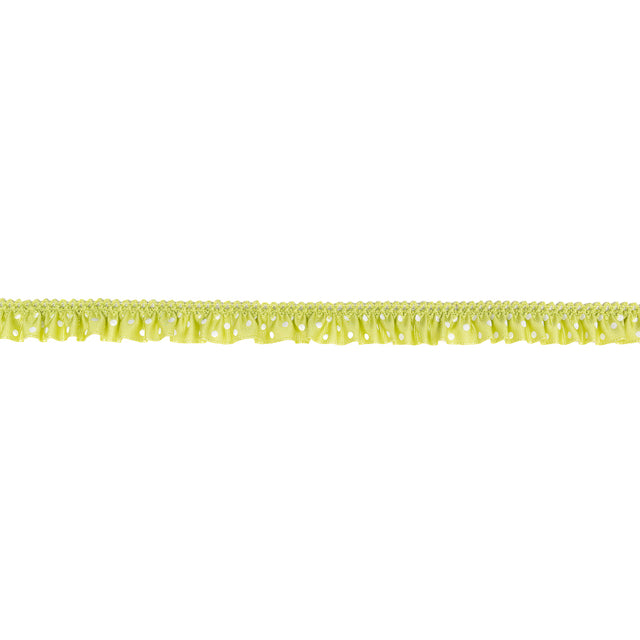 European Green and White Polka Dot Ruffled Stretch Grosgrain .875"