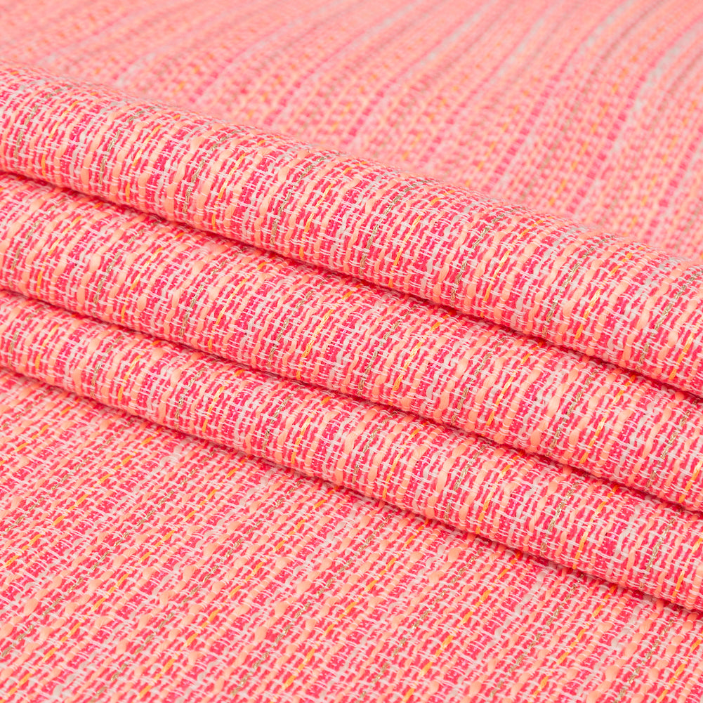 Neon Pink and White Tweed with Metallic Gold Threads Folded