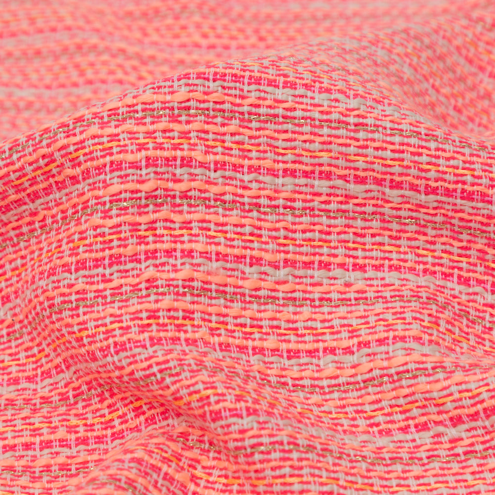 Neon Pink and White Tweed with Metallic Gold Threads Detail