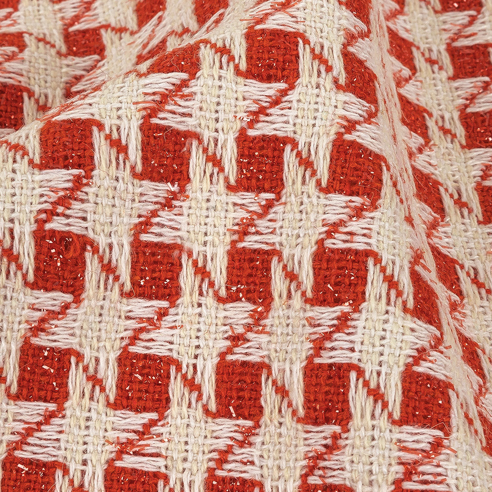 Metallic Dog's Tooth Tweed - Red and Cream Houndstooth - Deadstock Detail