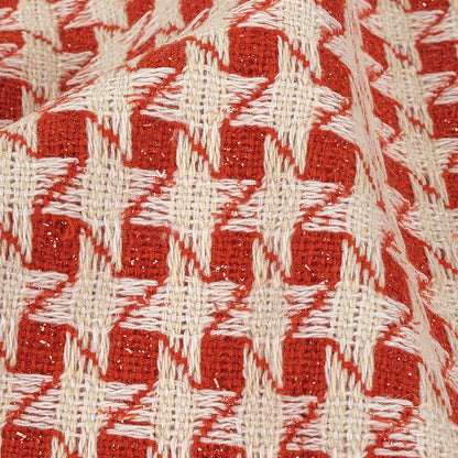 Metallic Dog's Tooth Tweed - Red and Cream Houndstooth - Deadstock Detail