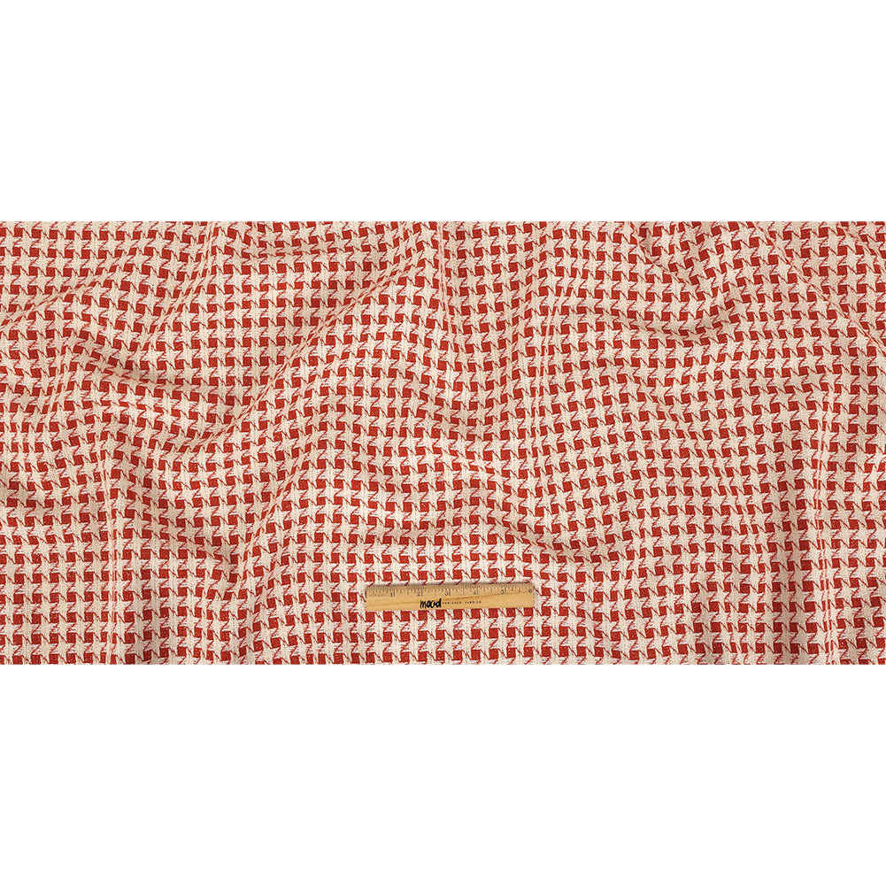 Metallic Dog's Tooth Tweed - Red and Cream Houndstooth - Deadstock Full