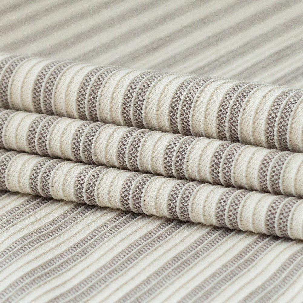 Off-White and Gray Striped Tactile Stretch Knit Folded