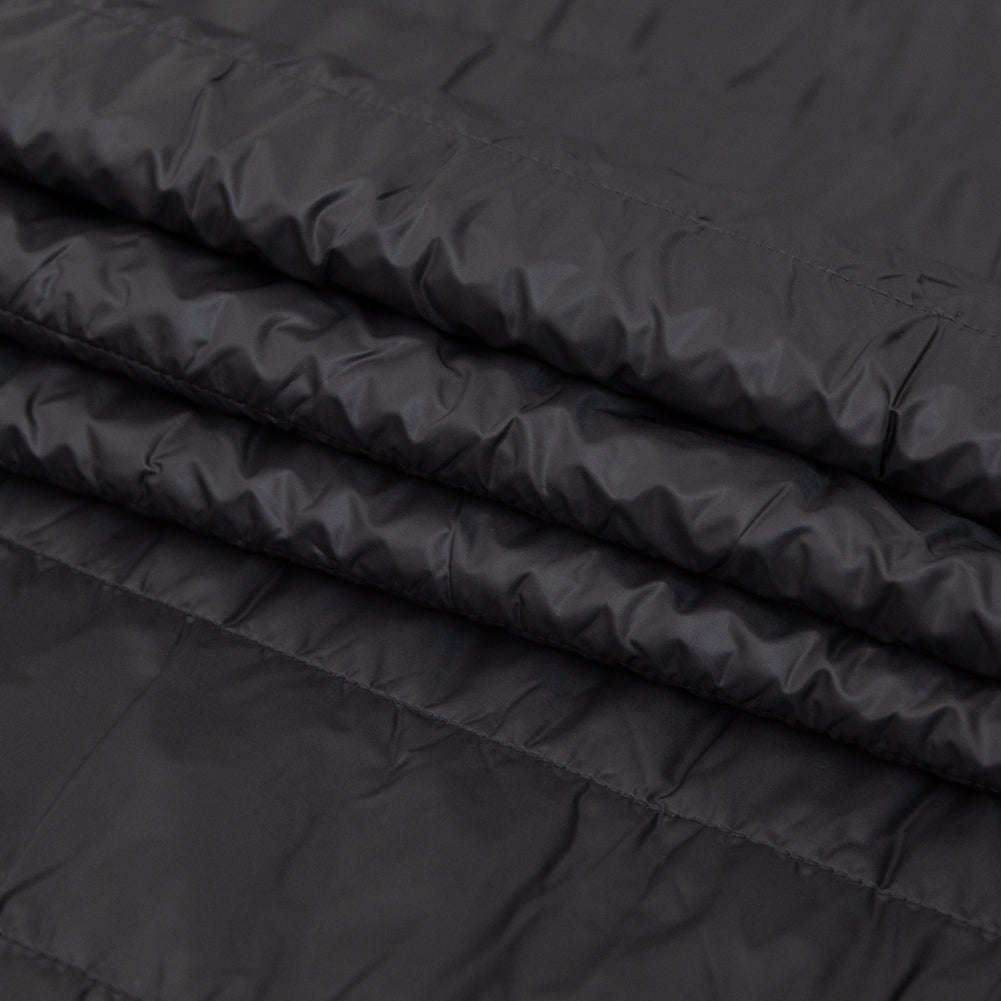 Black Rectangular Ribs Quilted Coating with Knit Backing Folded