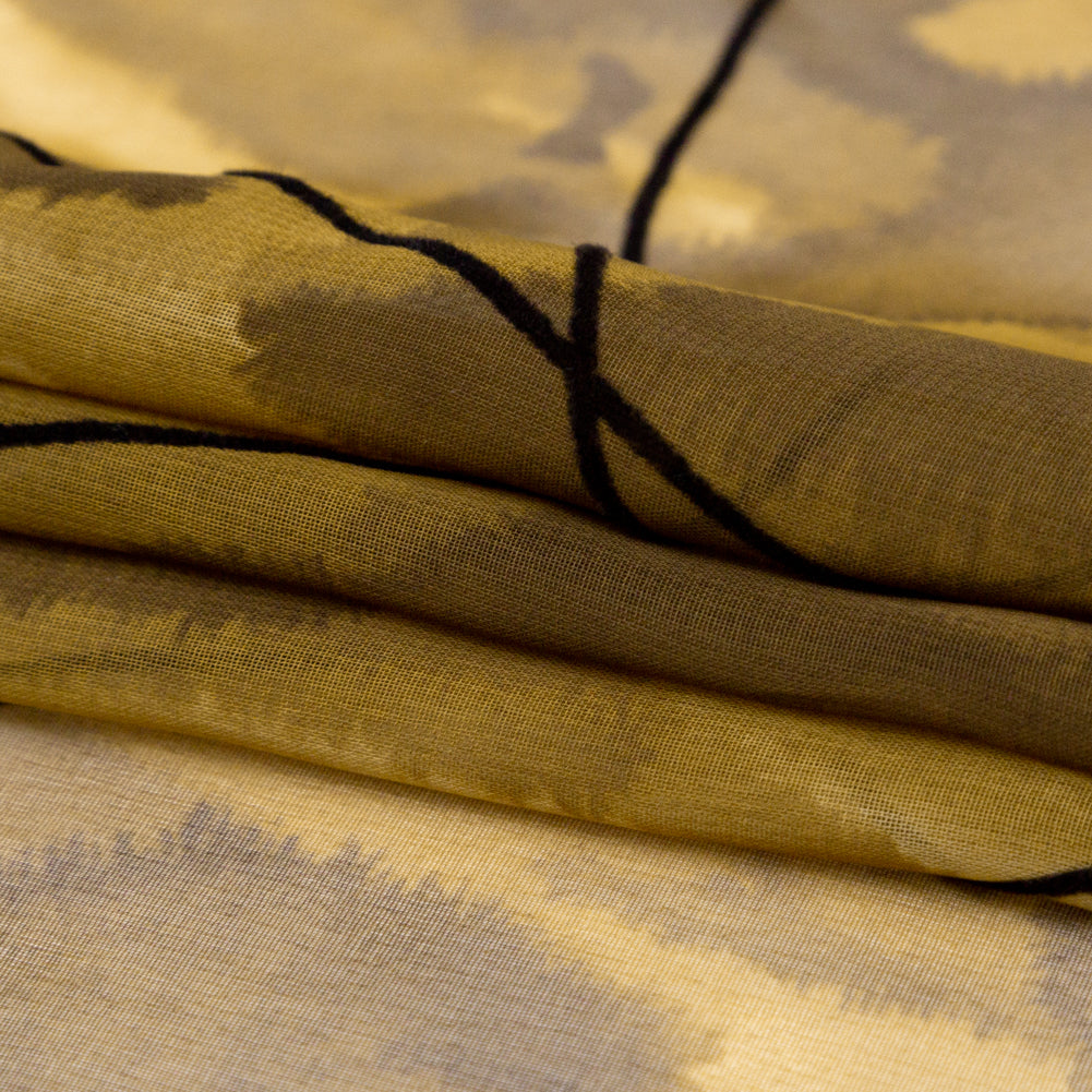 Warm Brown and Black Abstract Flocked Polyester Chiffon Folded
