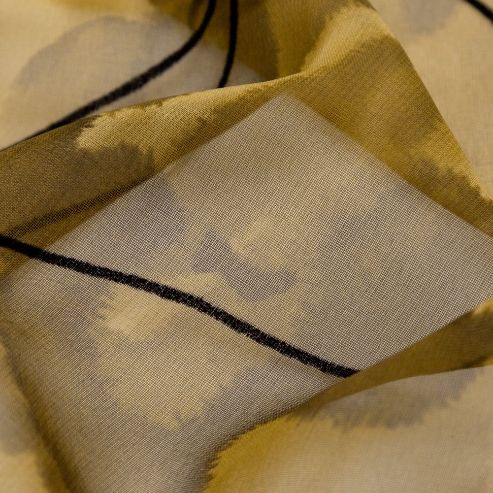 Warm Brown and Black Abstract Flocked Polyester Chiffon Detail