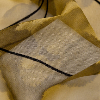 Warm Brown and Black Abstract Flocked Polyester Chiffon Detail
