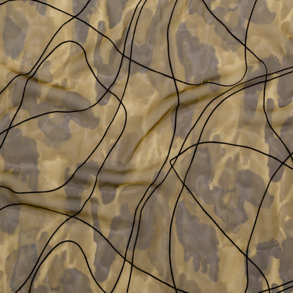Warm Brown and Black Abstract Flocked Polyester Chiffon