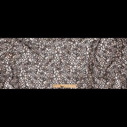 Peach Floral Chantilly Lace with Black Abstract Cording Full