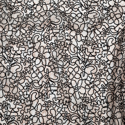 Peach Floral Chantilly Lace with Black Abstract Cording