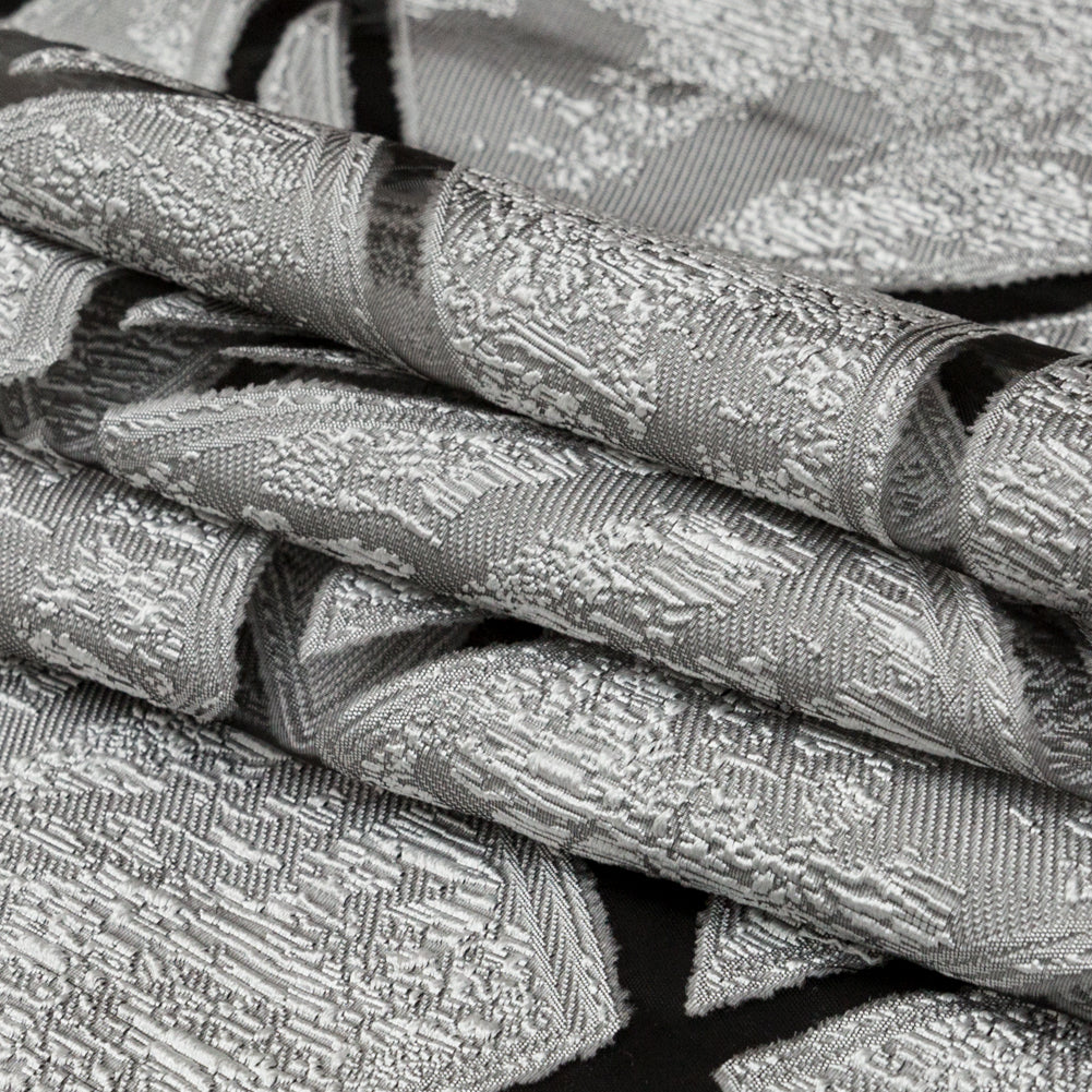 Silver and White Geometric Burnout Jacquard Folded