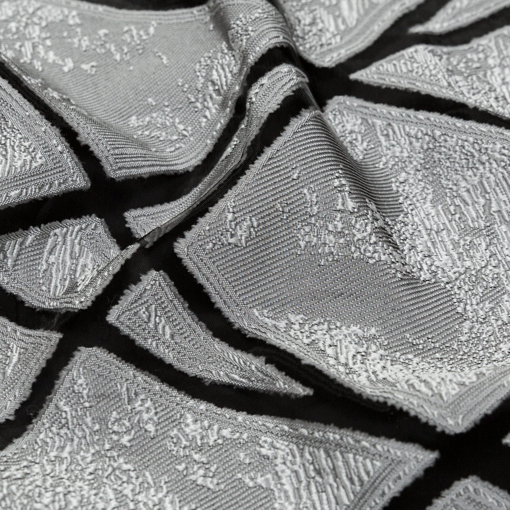 Silver and White Geometric Burnout Jacquard Detail