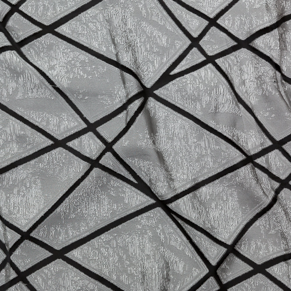 Silver and White Geometric Burnout Jacquard
