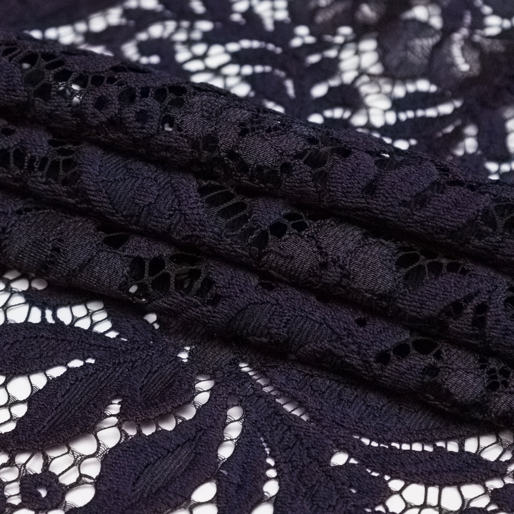 Italian Mulberry Floral Lace with Scalloped Eyelash Edges Folded