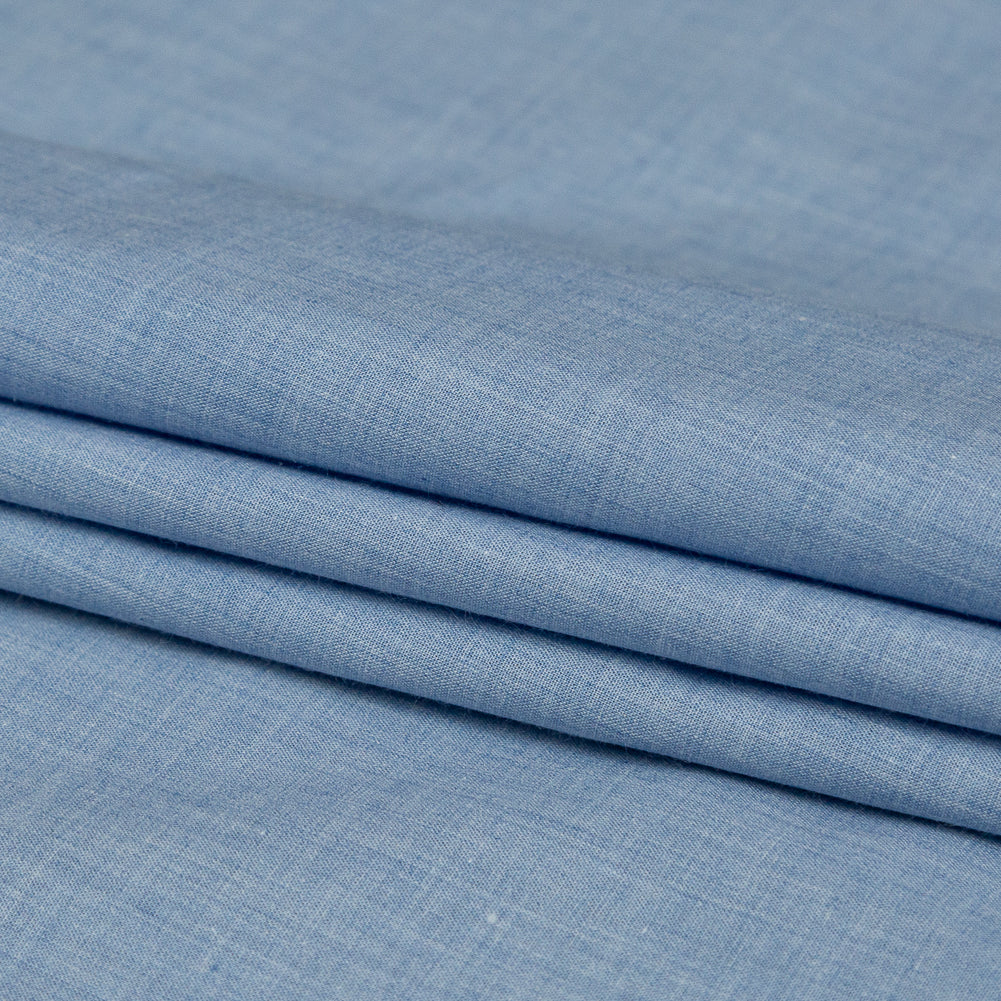 Italian Heathered Blue Cotton Shirting Folded