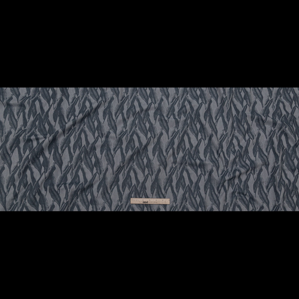 Organic Cotton Shirting - Heathered Icelandic Blue and Grisaille Leaves Full