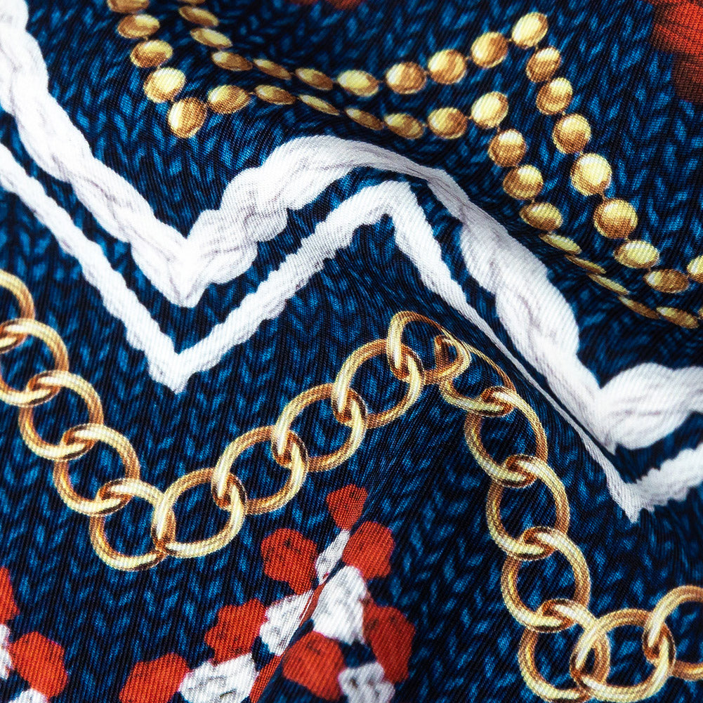 Compression Swimwear Tricot, UV Protective with Aloe Vera Microcapsules - Red and Navy Peony Nautical Ropes - Caye Collection Detail