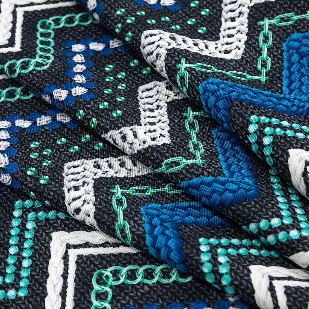 Compression Swimwear Tricot, UV Protective with Aloe Vera Microcapsules - Monaco Blue and Aqua Nautical Ropes - Caye Collection Folded