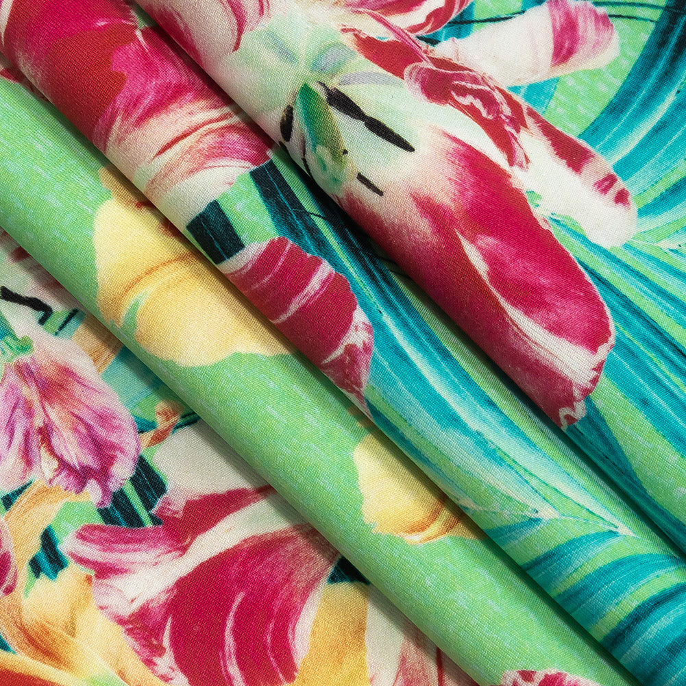 Compression Swimwear Tricot, UV Protective with Aloe Vera Microcapsules - Seafoam, Wild Orchid and Tangerine Tropical Floral - Caye Collection Folded