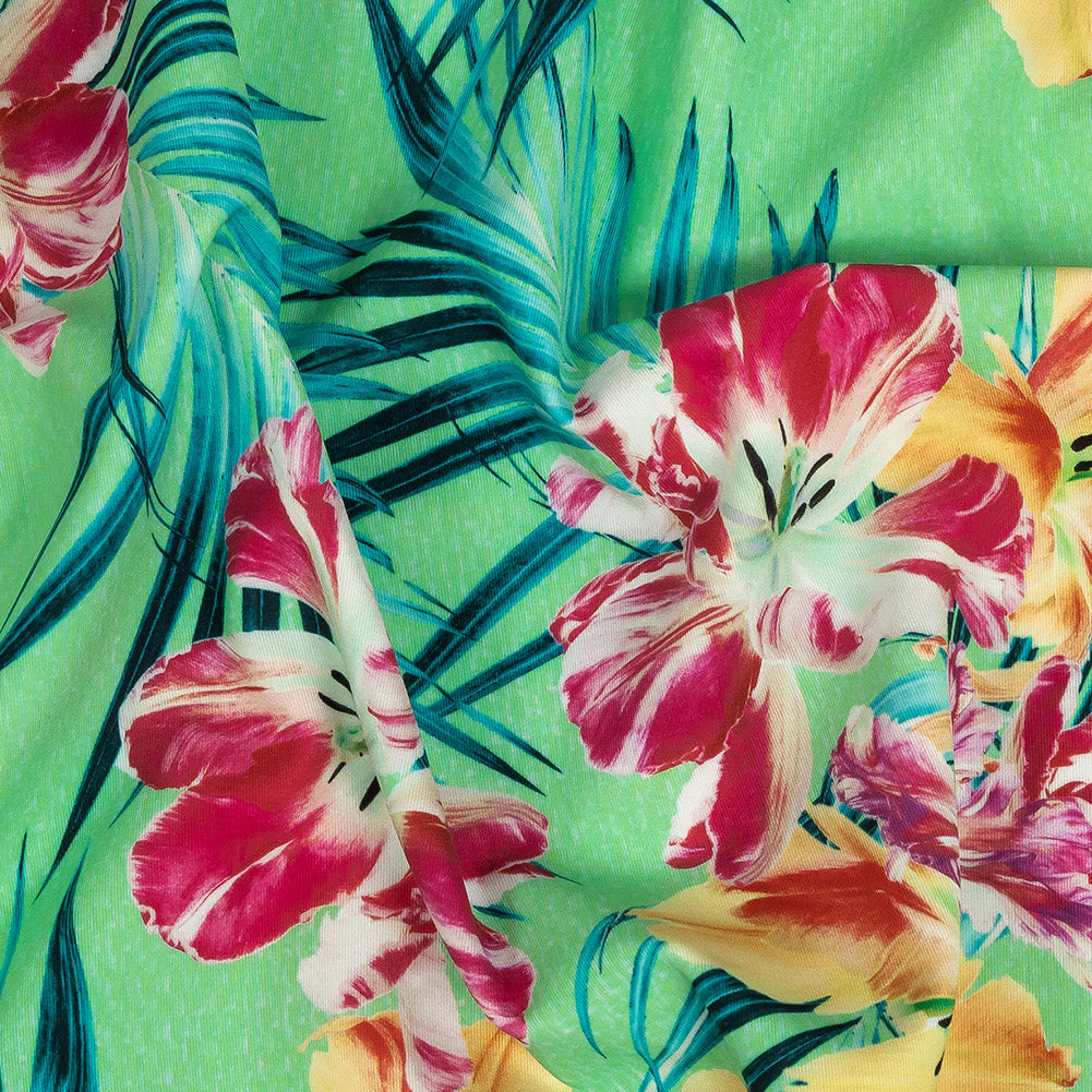 Compression Swimwear Tricot, UV Protective with Aloe Vera Microcapsules - Seafoam, Wild Orchid and Tangerine Tropical Floral - Caye Collection Detail
