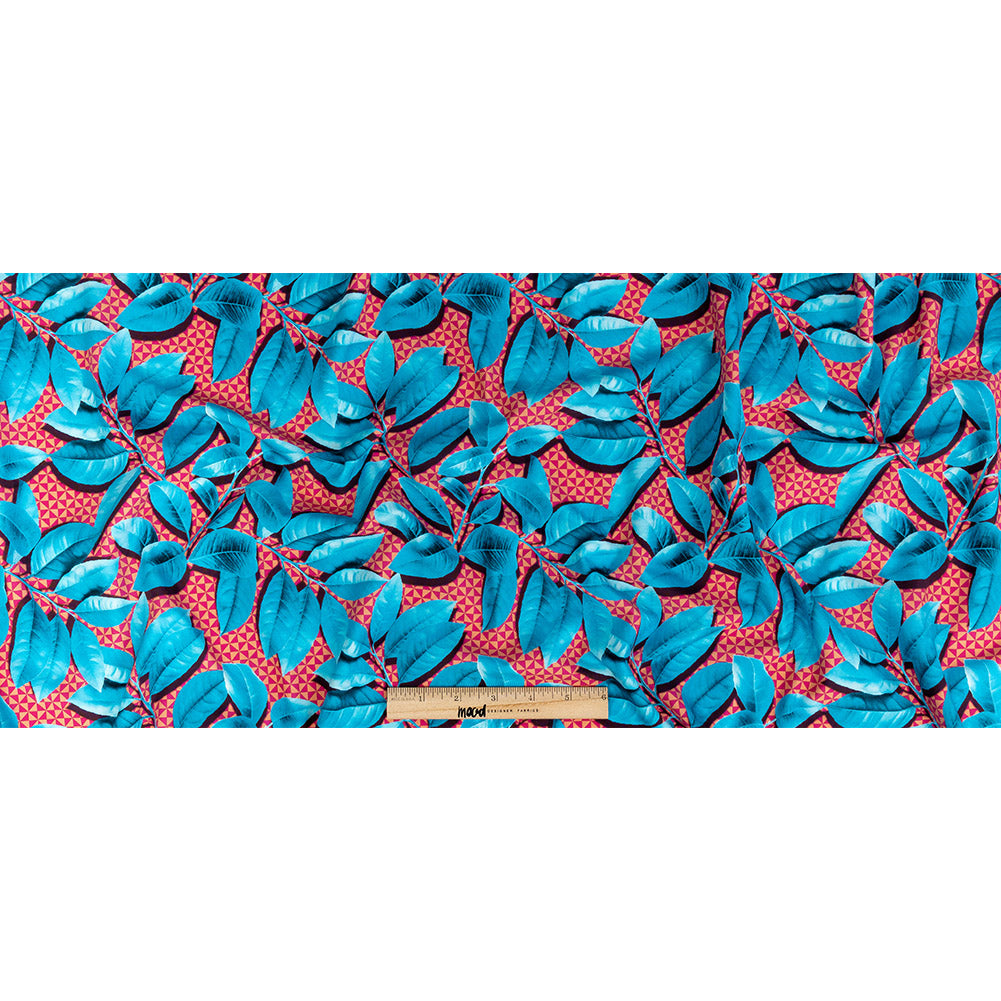 Compression Swimwear Tricot, UV Protective with Aloe Vera Microcapsules - Blue Leaves and Peach Pink Geometric - Caye Collection Full
