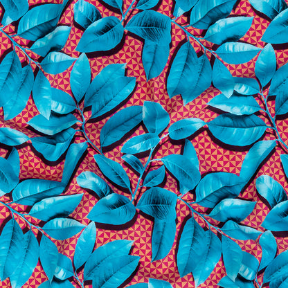 Compression Swimwear Tricot, UV Protective with Aloe Vera Microcapsules - Blue Leaves and Peach Pink Geometric - Caye Collection