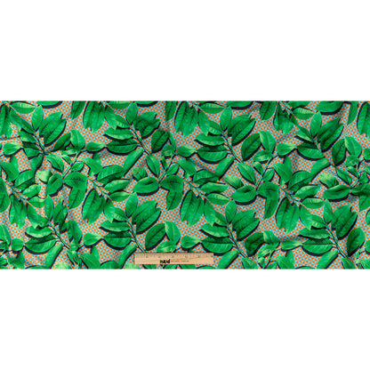 Compression Swimwear Tricot, UV Protective with Aloe Vera Microcapsules - Green Leaves and Orange Geometric - Caye Collection Full